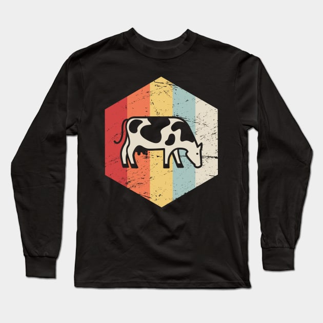 Retro Vintage Cattle Cow Farmer Icon Long Sleeve T-Shirt by MeatMan